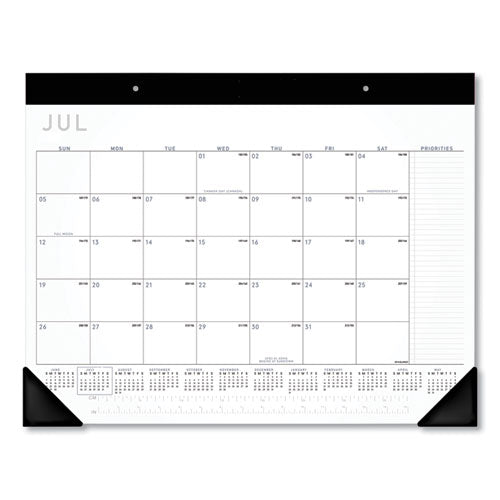 Academic Monthly Desk Pad, 21.75 X 17, Black-white, 2020-2021