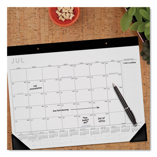 Academic Monthly Desk Pad, 21.75 X 17, Black-white, 2020-2021