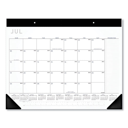 Academic Monthly Desk Pad, 21.75 X 17, Black-white, 2020-2021