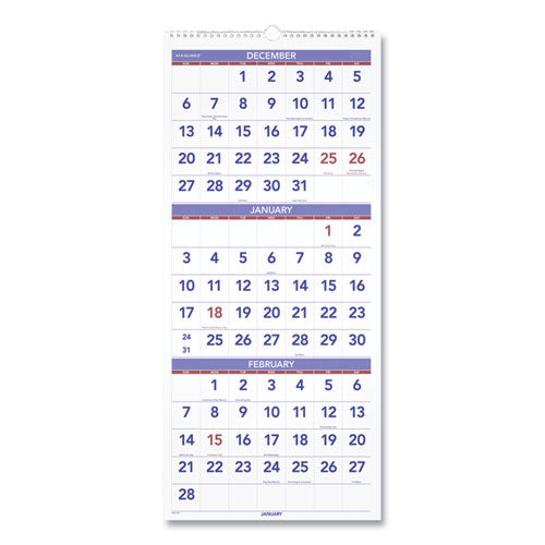 Horizontal-format Three-month Reference Wall Calendar, 24 X 12, 2021