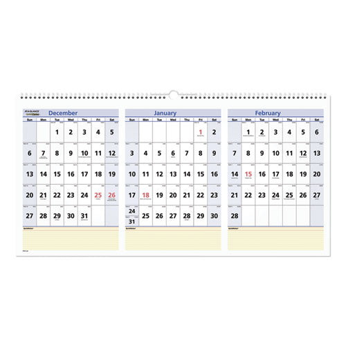 Quicknotes Three-month Wall Calendar, Horizontal Format, 24 X 12, 2021
