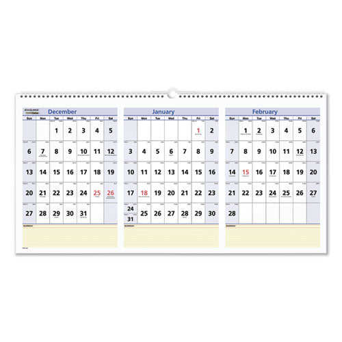 Quicknotes Three-month Wall Calendar, Horizontal Format, 24 X 12, 2021