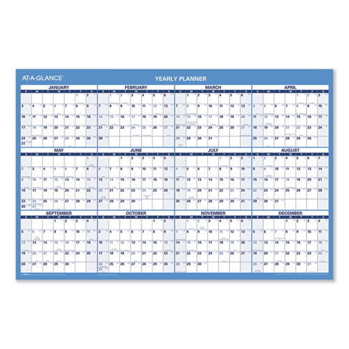 Horizontal Erasable Wall Planner, 36 X 24, Blue-white, 2021