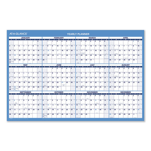 Horizontal Erasable Wall Planner, 36 X 24, Blue-white, 2021
