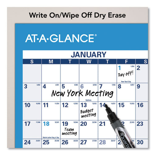 Horizontal Erasable Wall Planner, 36 X 24, Blue-white Ry, Red-white Ay, 2020-2021