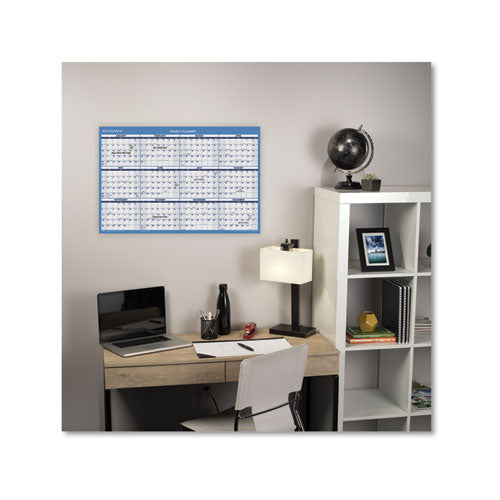 Horizontal Erasable Wall Planner, 36 X 24, Blue-white Ry, Red-white Ay, 2020-2021