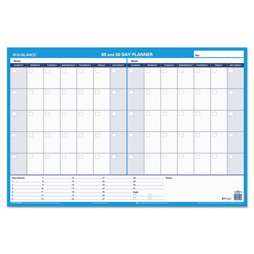 30-60-day Undated Horizontal Erasable Wall Planner, 36 X 24, White-blue,