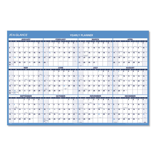 Horizontal Erasable Wall Planner, 48 X 32, Blue-white, 2021