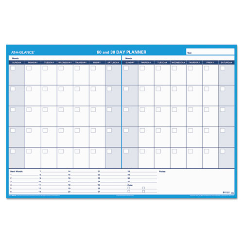 30-60-day Undated Horizontal Erasable Wall Planner, 48 X 32, White-blue,