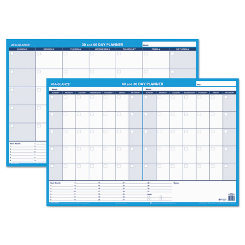 30-60-day Undated Horizontal Erasable Wall Planner, 48 X 32, White-blue,