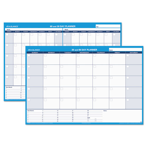 30-60-day Undated Horizontal Erasable Wall Planner, 48 X 32, White-blue,