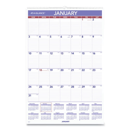Monthly Wall Calendar With Ruled Daily Blocks, 20 X 30, White, 2021