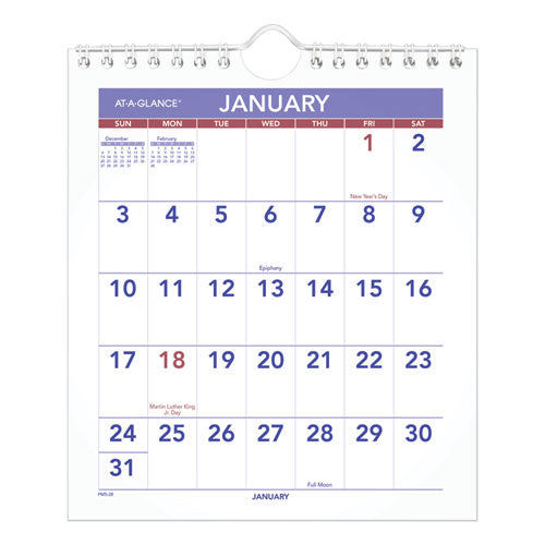 Mini Monthly Wall Calendar, 7 X 8, White, 2021