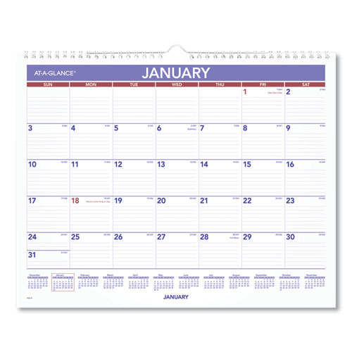 Monthly Wall Calendar, 15 X 12, Red-blue, 2021