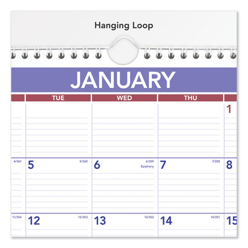 Monthly Wall Calendar, 15 X 12, Red-blue, 2021