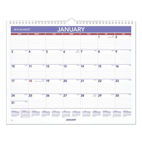 Monthly Wall Calendar, 15 X 12, Red-blue, 2021