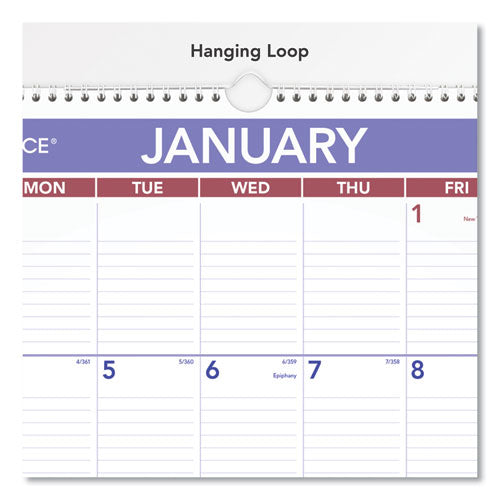 Erasable Wall Calendar, 15.5 X 22.75, White, 2021
