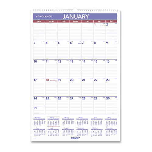 Erasable Wall Calendar, 15.5 X 22.75, White, 2021