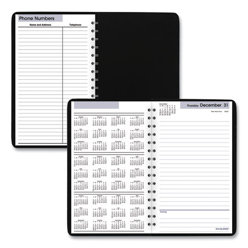 Daily Appointment Book With Open Scheduling, 8 X 5, Black, 2021