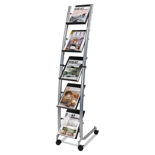 Mobile Literature Display, 13.38w X 20.13d X 65.38h, Silver Gray-black