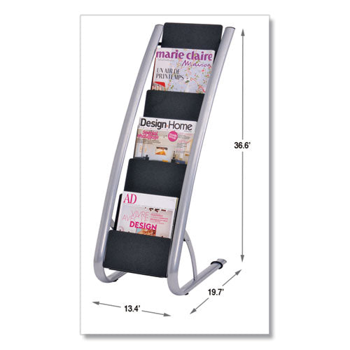 Literature Floor Rack, 6 Pocket, 13.33w X 19.67d X 36.67h, Silver Gray-black