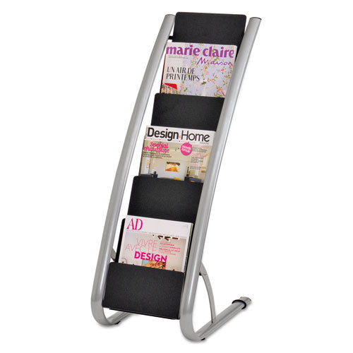 Literature Floor Rack, 6 Pocket, 13.33w X 19.67d X 36.67h, Silver Gray-black