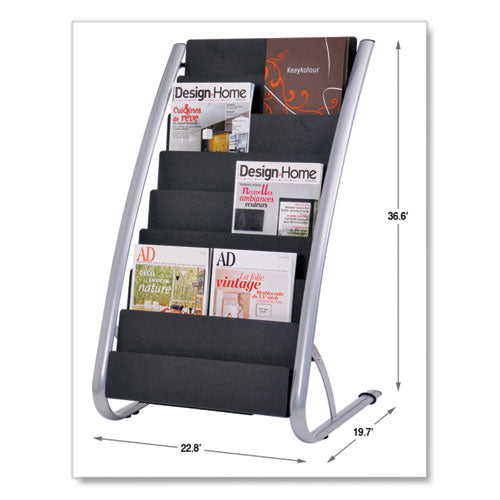 Literature Floor Rack, 16 Pocket, 23w X 19.67d X 36.67h, Silver Gray-black