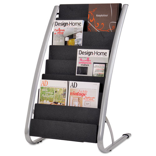 Literature Floor Rack, 16 Pocket, 23w X 19.67d X 36.67h, Silver Gray-black