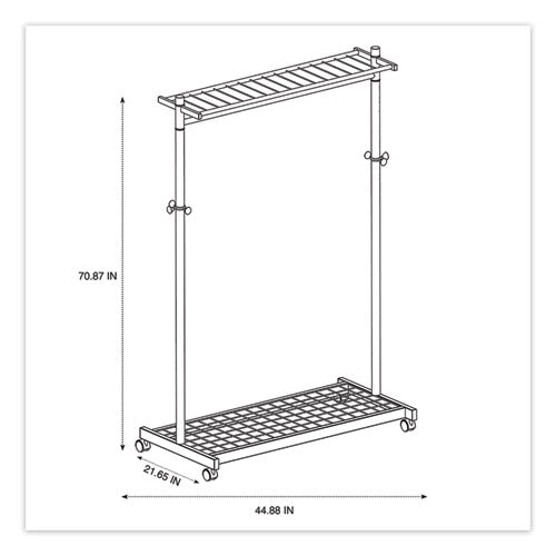 Garment Racks, Two-sided, 2-shelf Coat Rack, 6 Hanger-6 Hook, 44.8w X 21.67d X 70.8h, Silver Steel-wood