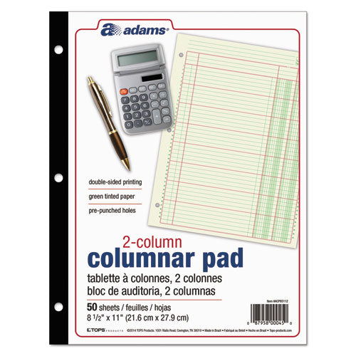 Columnar Analysis Pad, 2 Column, 8 1-2 X 11, Single Page Format, 50 Sheets-pad, 12-carton