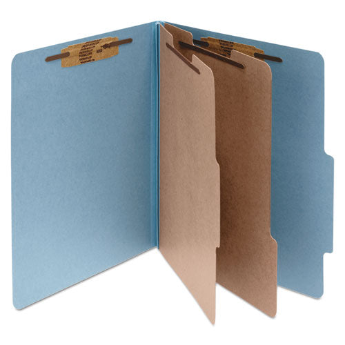 Pressboard Classification Folders, 2 Dividers, Legal Size, Sky Blue, 10-box