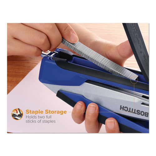 Inpower Spring-powered Premium Desktop Stapler, 28-sheet Capacity, Blue-silver