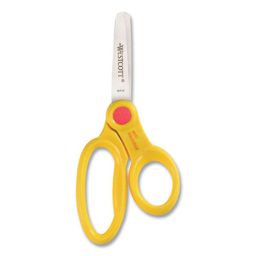 Kids' Scissors With Antimicrobial Protection, Rounded Tip, 5" Long, 2" Cut Length, Randomly Assorted Straight Handles