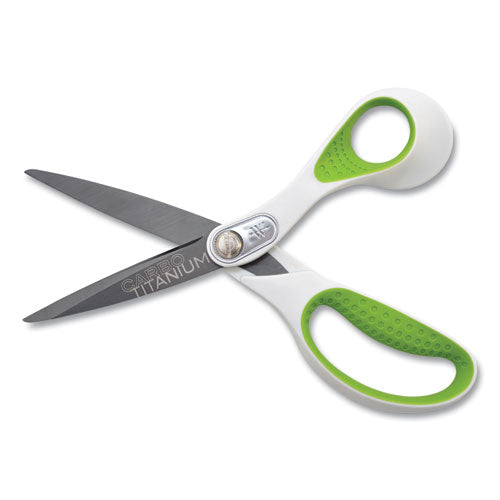 Carbotitanium Bonded Scissors, 8" Long, 3.25" Cut Length, White-green Straight Handle