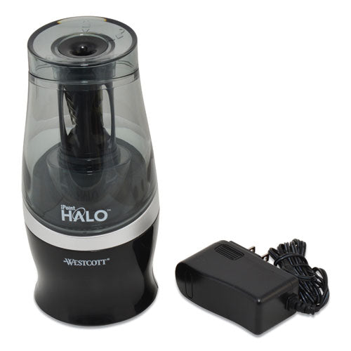 Halo Colored Pencil Non-stick Electric Sharpener, Ac-powered, 3.5" Dia. X 6.75", Black-silver
