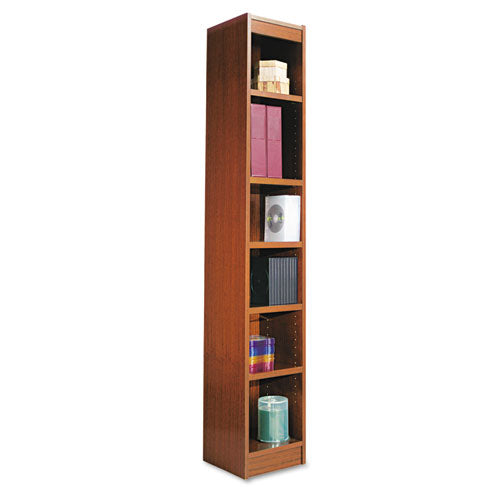 Narrow Profile Bookcase, Wood Veneer, Six-shelf, 11.81"w X 11.81"d X 71.73"h, Medium Cherry