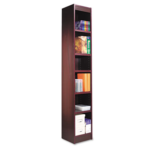 Narrow Profile Bookcase, Wood Veneer, Six-shelf, 11.81"w X 11.81"d X 71.73"h, Mahogany