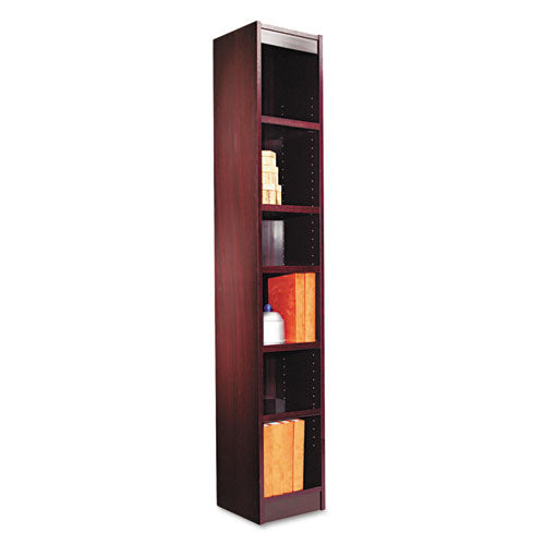 Narrow Profile Bookcase, Wood Veneer, Six-shelf, 11.81"w X 11.81"d X 71.73"h, Mahogany
