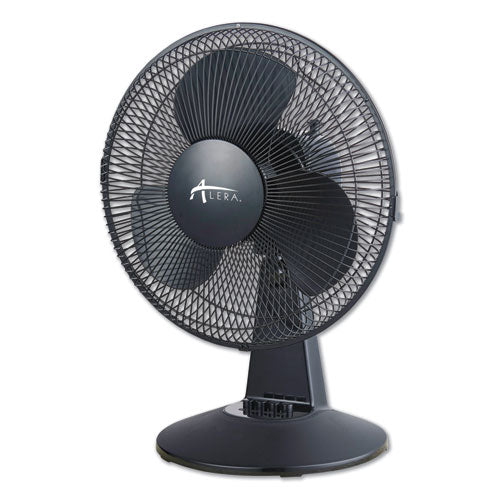 12" 3-speed Oscillating Desk Fan, Plastic, Black