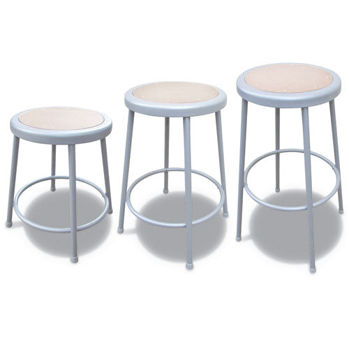 Industrial Metal Shop Stool, 17.95" Seat Height, Supports Up To 300 Lbs, Brown Seat-gray Back, Gray Base