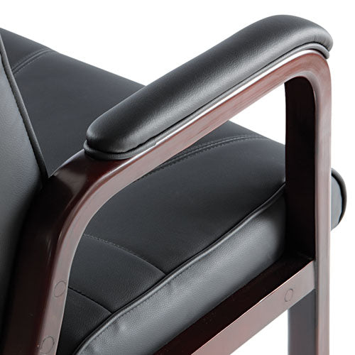 Alera Madaris Series Leather Guest Chair With Wood Trim Legs, 24.88" X 26" X 35", Black Seat-black Back, Mahogany Base