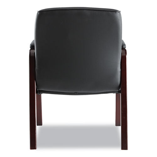 Alera Madaris Series Leather Guest Chair With Wood Trim Legs, 24.88" X 26" X 35", Black Seat-black Back, Mahogany Base