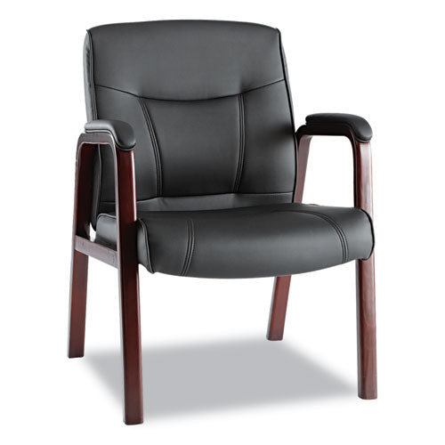 Alera Madaris Series Leather Guest Chair With Wood Trim Legs, 24.88" X 26" X 35", Black Seat-black Back, Mahogany Base