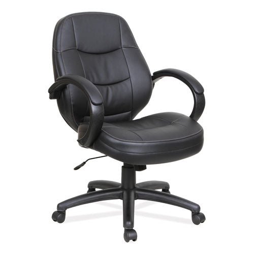 Alera Pf Series Mid-back Leather Office Chair, Supports Up To 275 Lbs, Black Seat-black Back, Black Base