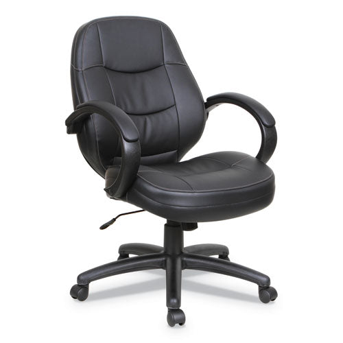 Alera Pf Series Mid-back Leather Office Chair, Supports Up To 275 Lbs, Black Seat-black Back, Black Base