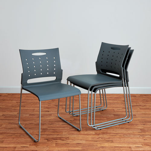 Alera Continental Series Plastic Perforated Back Stack Chair, Charcoal Gray Seat-back, Gunmetal Gray Base, 4-carton