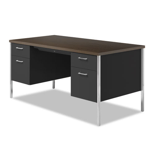 Double Pedestal Steel Desk, Metal Desk, 60w X 30d X 29.5h, Mocha-black