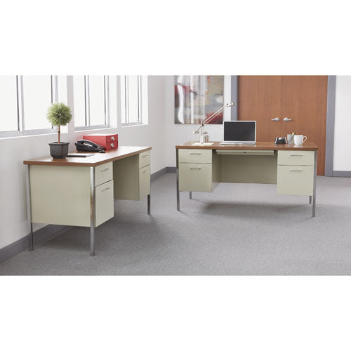 Double Pedestal Steel Desk, Metal Desk, 60w X 30d X 29.5h, Mocha-black
