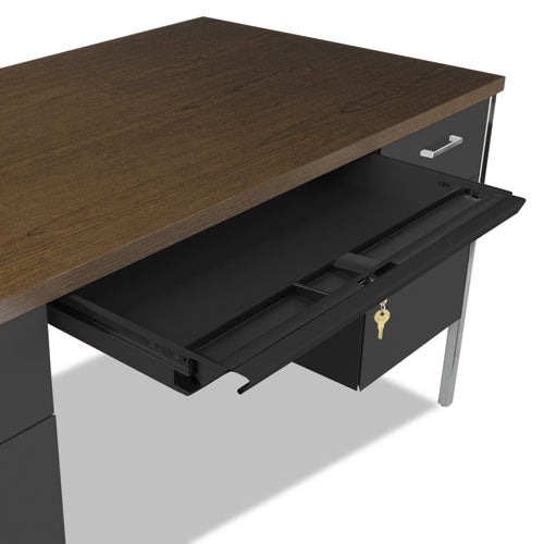 Double Pedestal Steel Desk, Metal Desk, 60w X 30d X 29.5h, Mocha-black