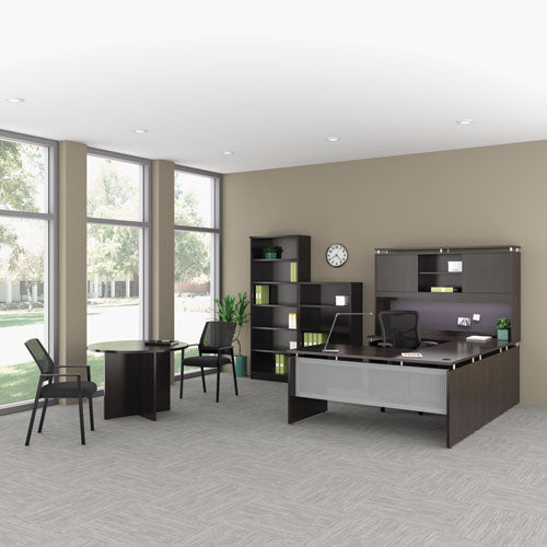 Alera Sedina Series Hutch With Sliding Doors, 66w X 15d X 42.5h, Espresso